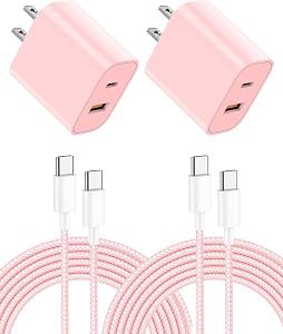 20W USB C Charger Block,2Port USB C Wall Charger PD+QC Power Adapter Fast Charging for iPhone 17 Pro Max/16/15/14/13/12/11/X/XS,Galaxy,Pad,Pixel with 6FT Type C Cable Pink