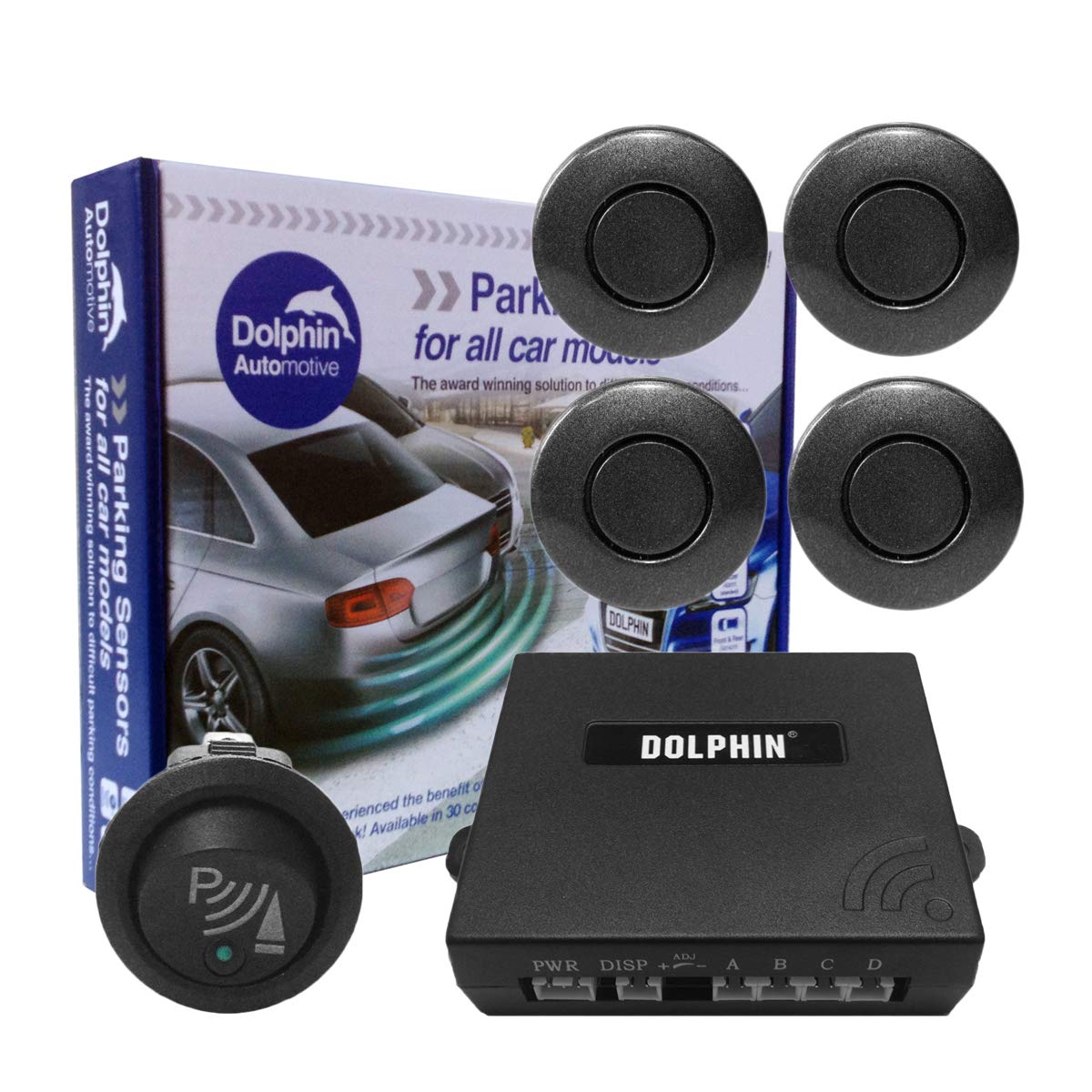 Dolphin Car Van Front Parking Sensors With Longer 6m Leads and Parking Switch in 32 Coloured Options UK (Electric Blue) — view 4