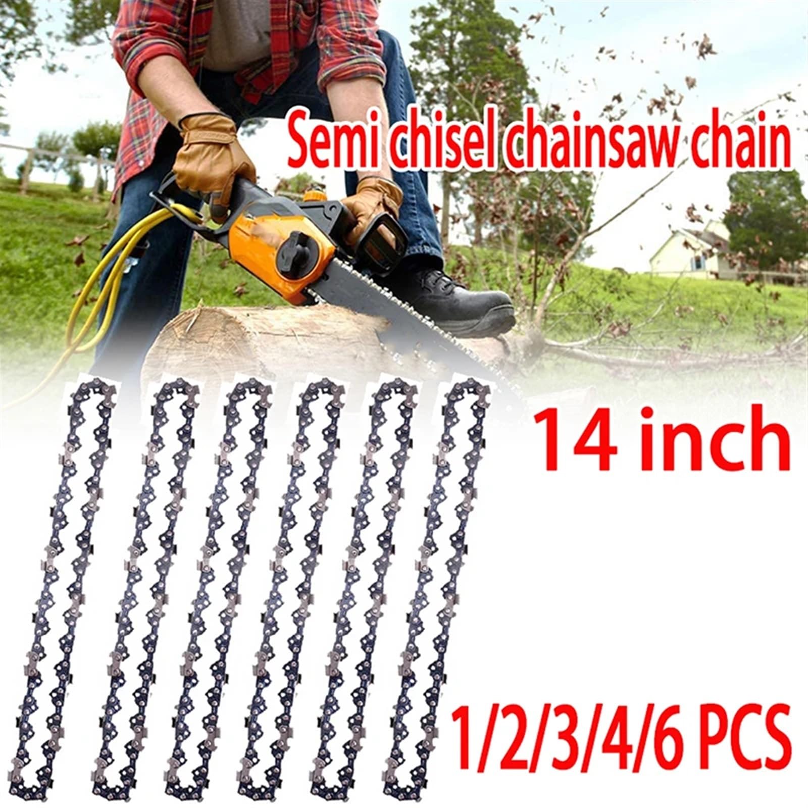 Cadena De Motosierra Motosierra de Cadena de Acero Inoxidable de 14 Pulgadas, Repuesto de Motosierra eléctrica semicincel de 3/8 "LP .050" 52 DL for poda de Registro de carpintería(6X Chain)