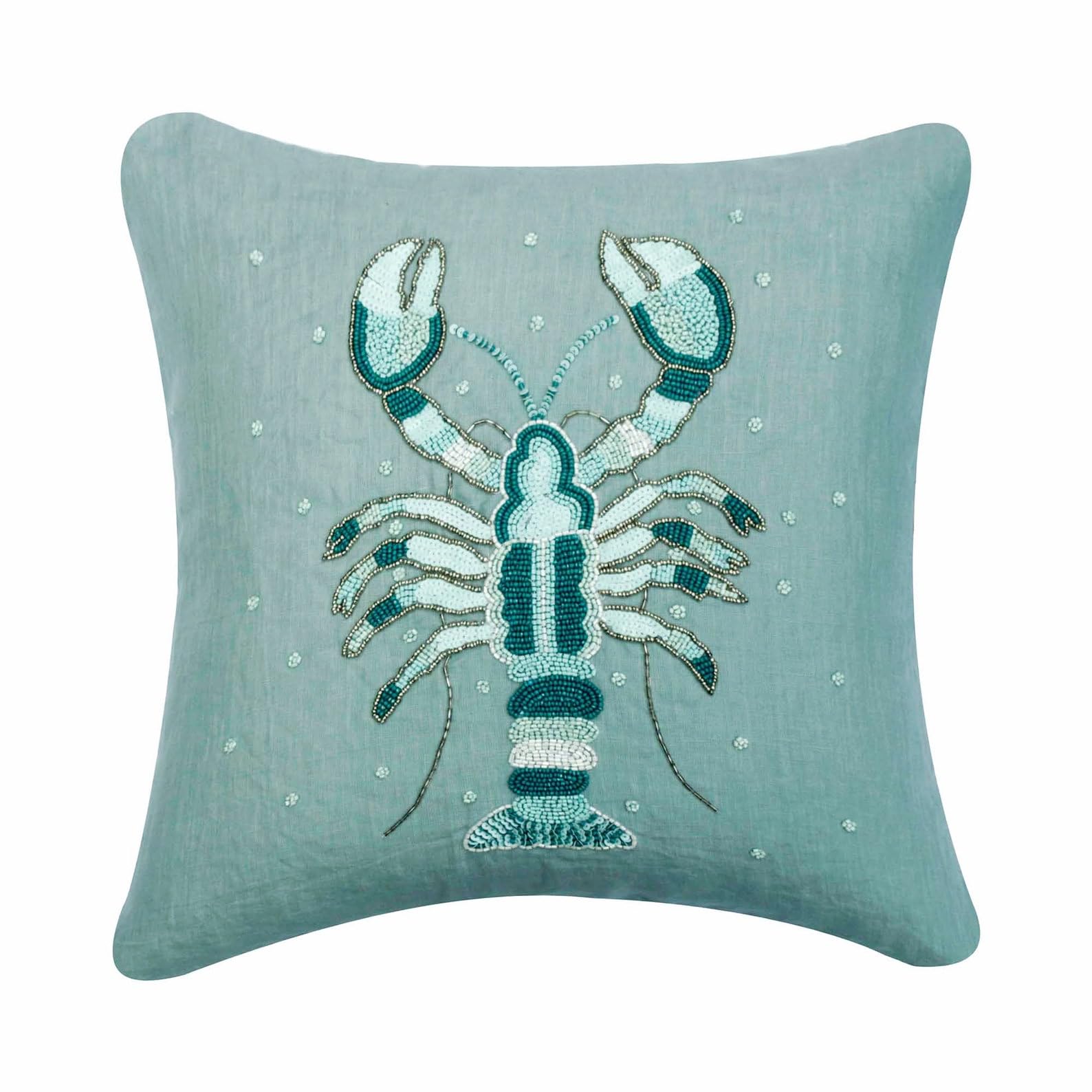 The HomeCentric Dull Blue 24"x24" (Pack of 2, 60x60 cm (24"x24") Throw Cushion Covers, Linen Lobster, Embroidered Throw Cushions For Couch, Sea Creatures Pattern Beach Style Style - Lobster Cool โ image 1