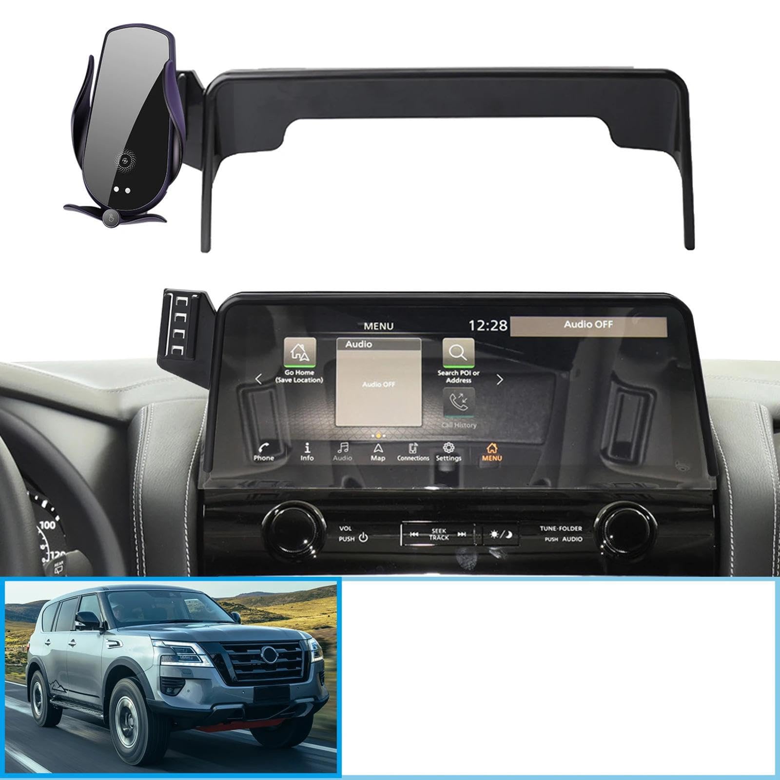 Soporte Móvil Coche para Nissan Patrol Y62 2021-2024, Soporte para teléfono móvil para Coche Soporte para GPS Soporte de navegación