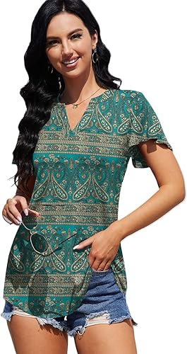 Miniatura 5 de Blusas de verano para mujer, estilo casual, cuello en V, manga corta, con volantes, para negocios, trabajo, blusas para mujer