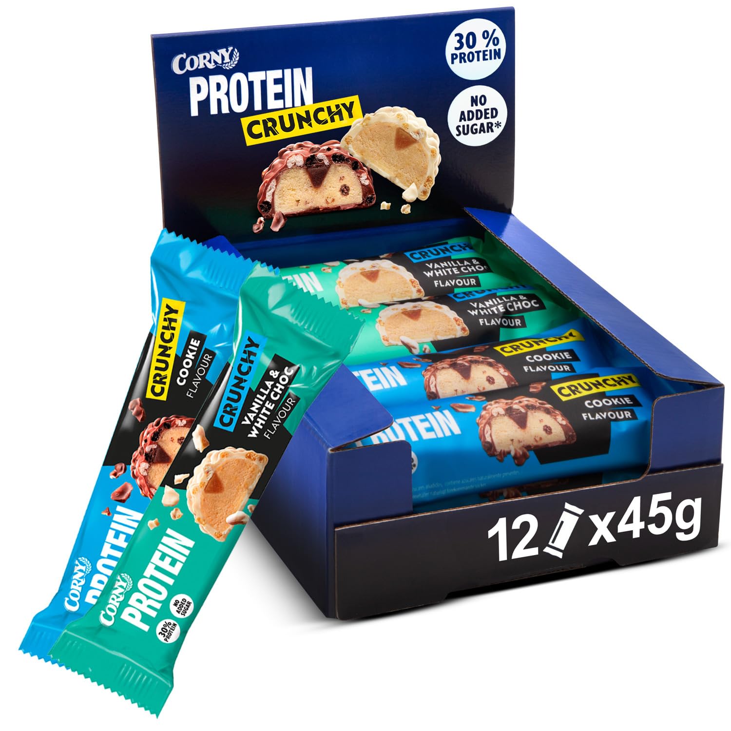 Proteinriegel Corny | Protein Crunchy 12er Mix Pack | 30% Eiweiß | Probier Mischkarton Proteinriegel 12x45g Mixbox