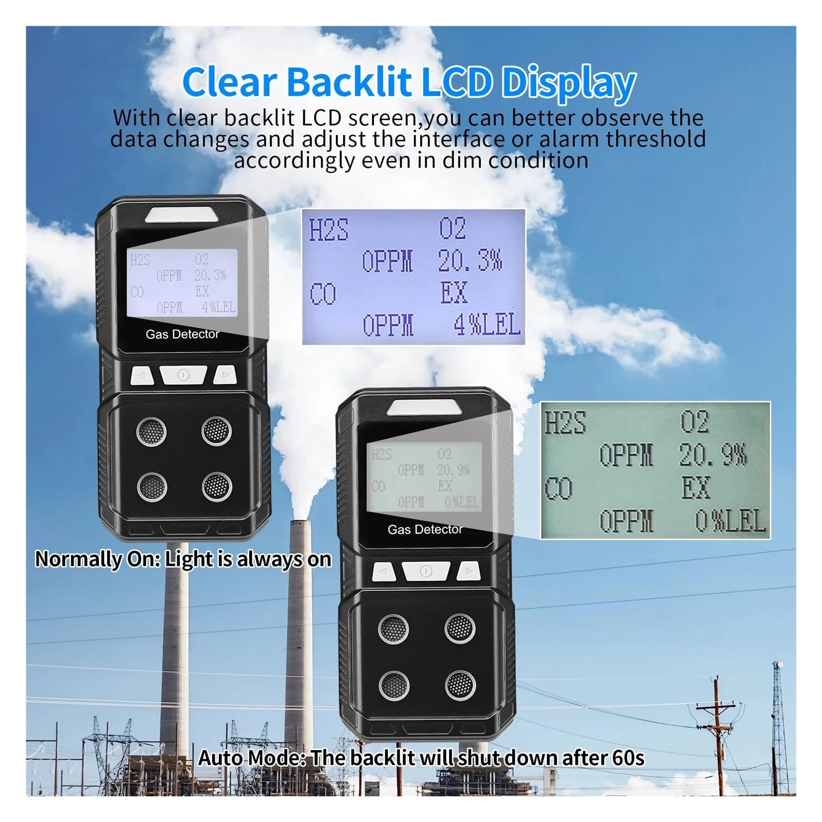 Détecteur De Gaz Portable 4 en 1 EX O2 H2S CO - Analyseur De Qualité De L'air Haute Précision for Le Travail Et La Maison Dates en Temps réel