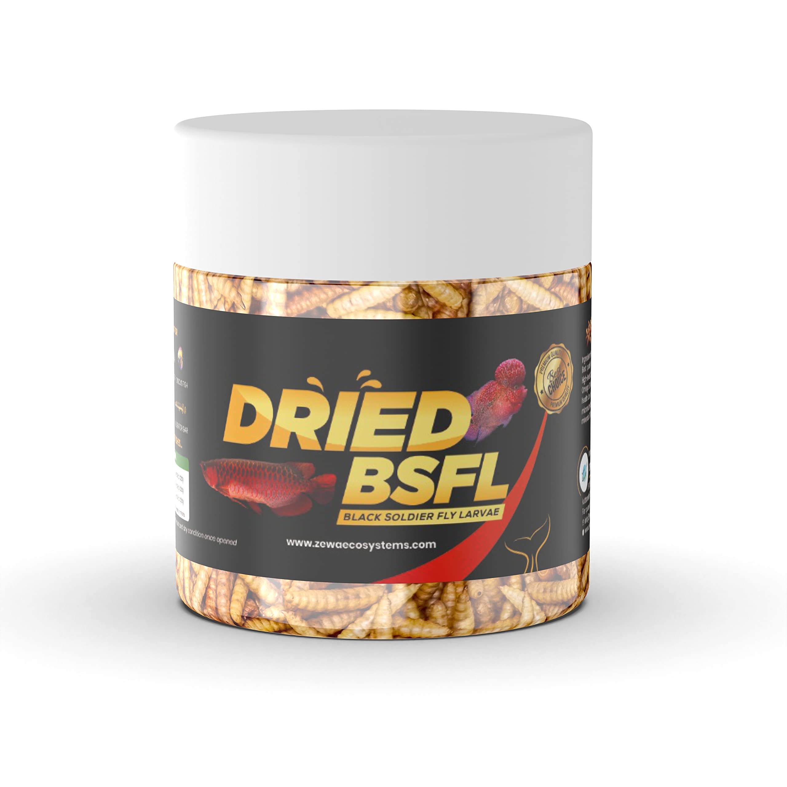 Zewa Ecosystems Pvt Ltd Dried Black Soldier Fly Larvae - 100% Natural, Protein Rich Fish Food for Arowana, Flower Horn, Oscar, Fighter, Angelfish, Molly, Koi, Cichlids, Tetra, Discus, Redtail Shark (25G),All Life Stages