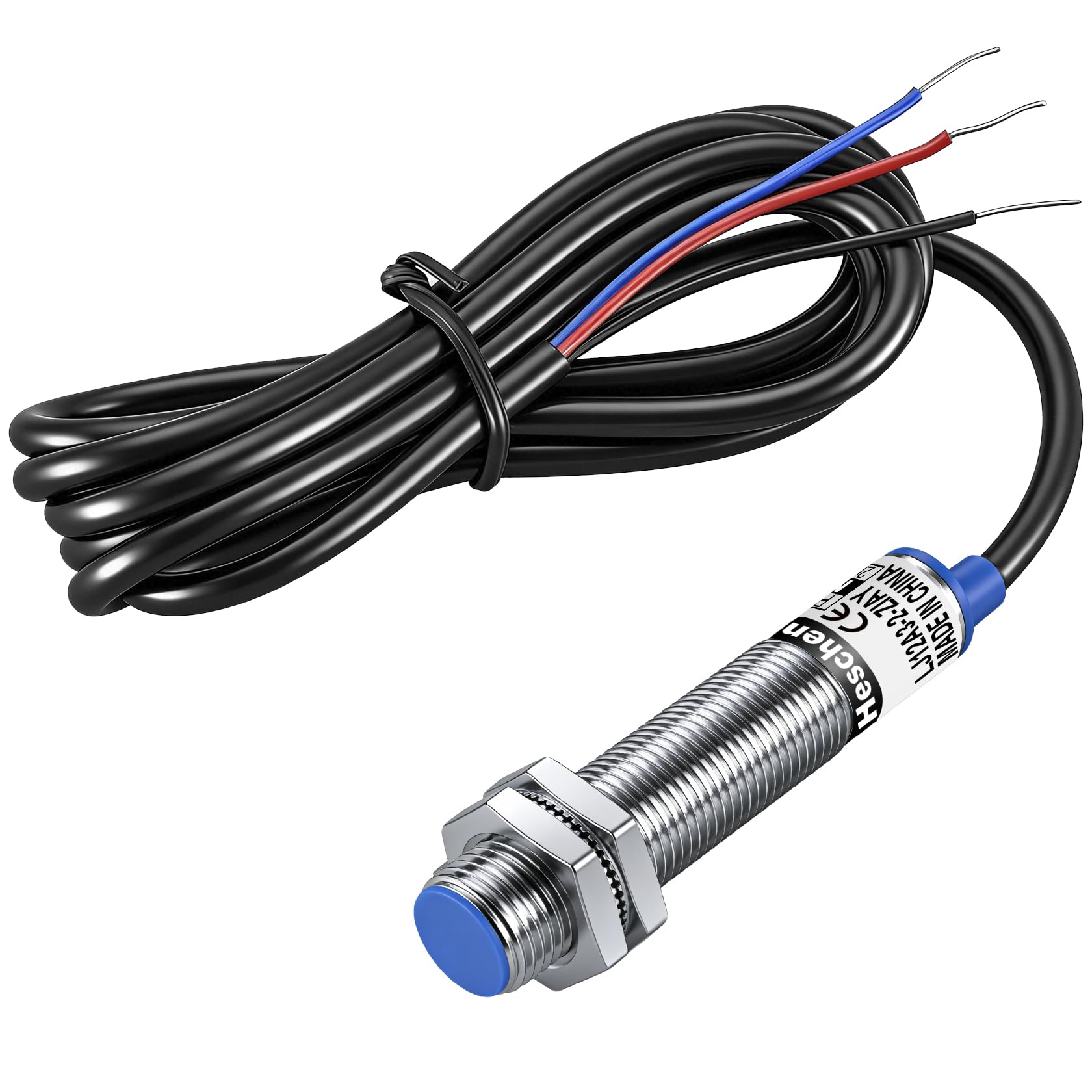 Heschen M12 Détecteur de proximité inductif, Type blindé, LJ12A3-2-Z/AY, Détecteur 2mm, 10-30VDC 200mA, PNP Normalement fermé (NC), 3 fils
