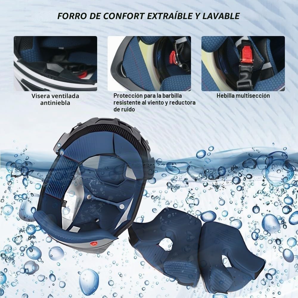 Casco de Moto Modular con Bluetooth, Integral, abatible, con Doble Visera, con Altavoz y micrófono duales, homologado por Dot/ECE, para Adultos, Hombres y Mujeres (Tallas M a XXL) I,L=59-60CM