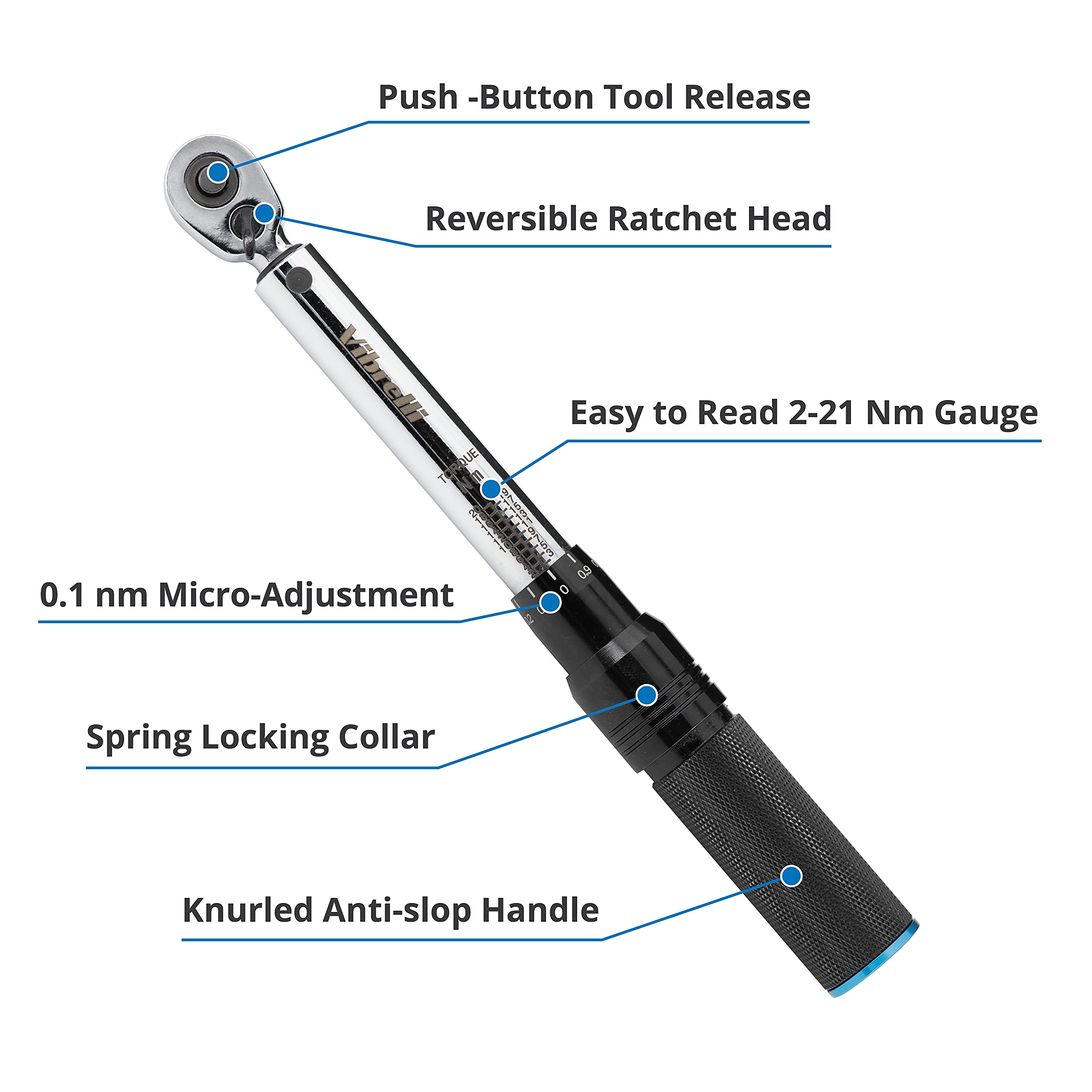 Vibrelli Bike Torque Wrench Set 1/4 Inch Drive 2 to 20nm, 0.1 Nm