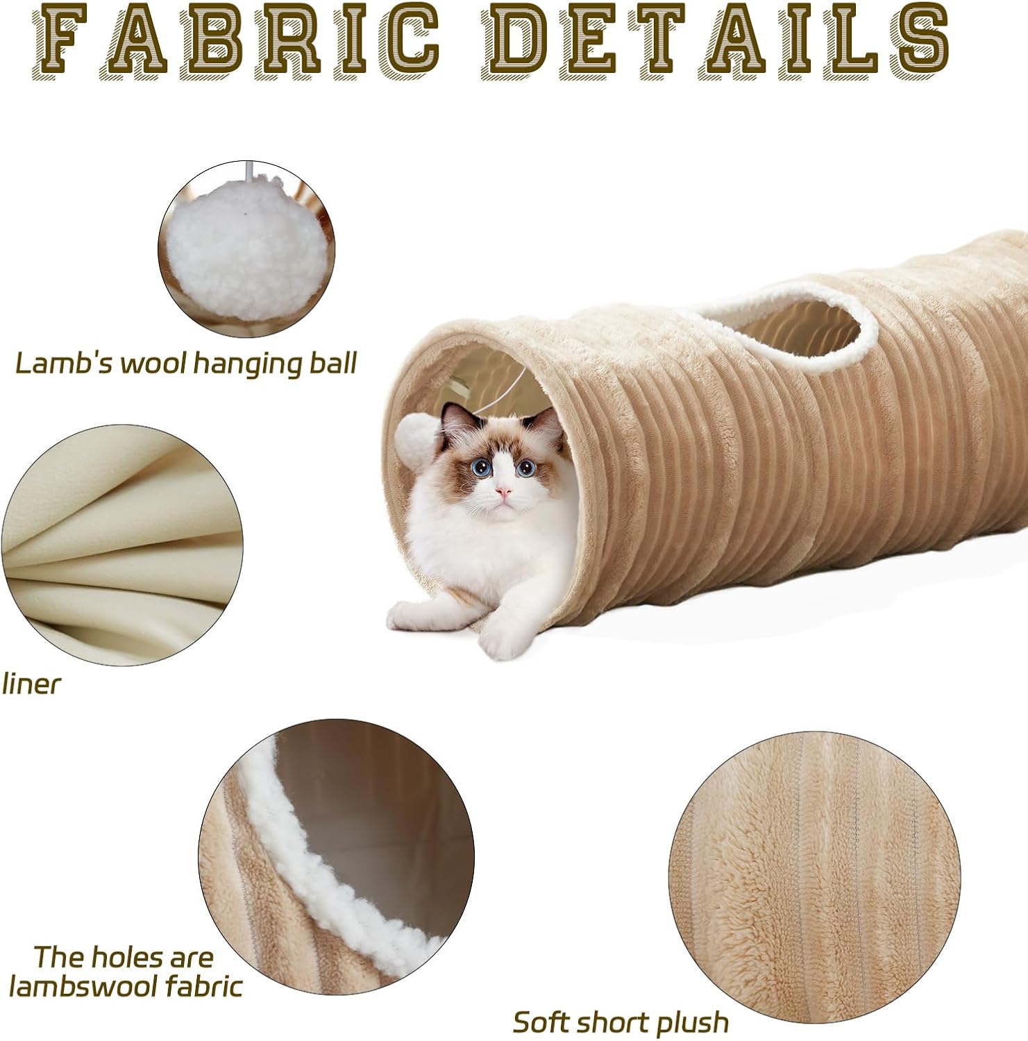 Cat Tunnel for Indoor Cats,Cats Toys Collapsible Tunnel Straight Tube with a Fun Ball and 2 Holes,Cat Play Tunnels,for Rabbits, Ferrets, Puppies & Small Pets,Diameter 9.8 Inch