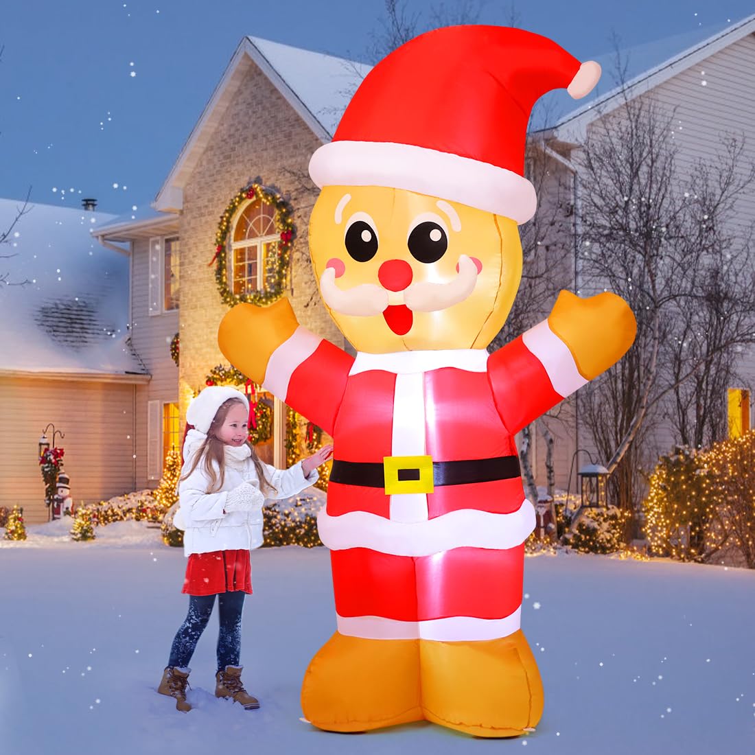 COMIN 8FT Christmas Inflatables Outdoor Decorations, Blow Up Gingerbread Inflatable with Built-in LEDs for Christmas Indoor Outdoor Yard Lawn Garden