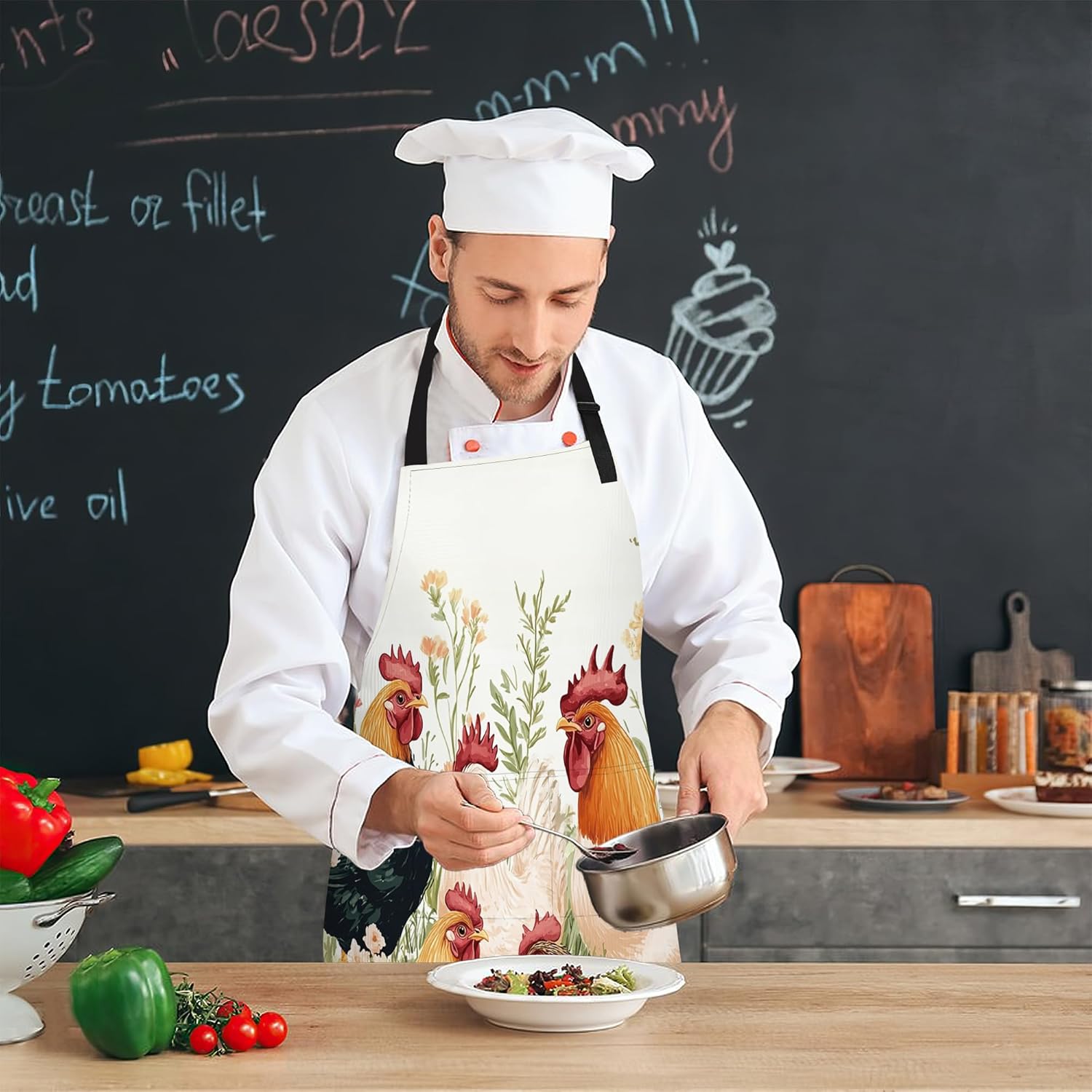 Kitchen Apron with Pocket,Waterproof Adjustable Neck and Long Ties, Cooking Baking Gardening Painting Apron for Women - Image 7