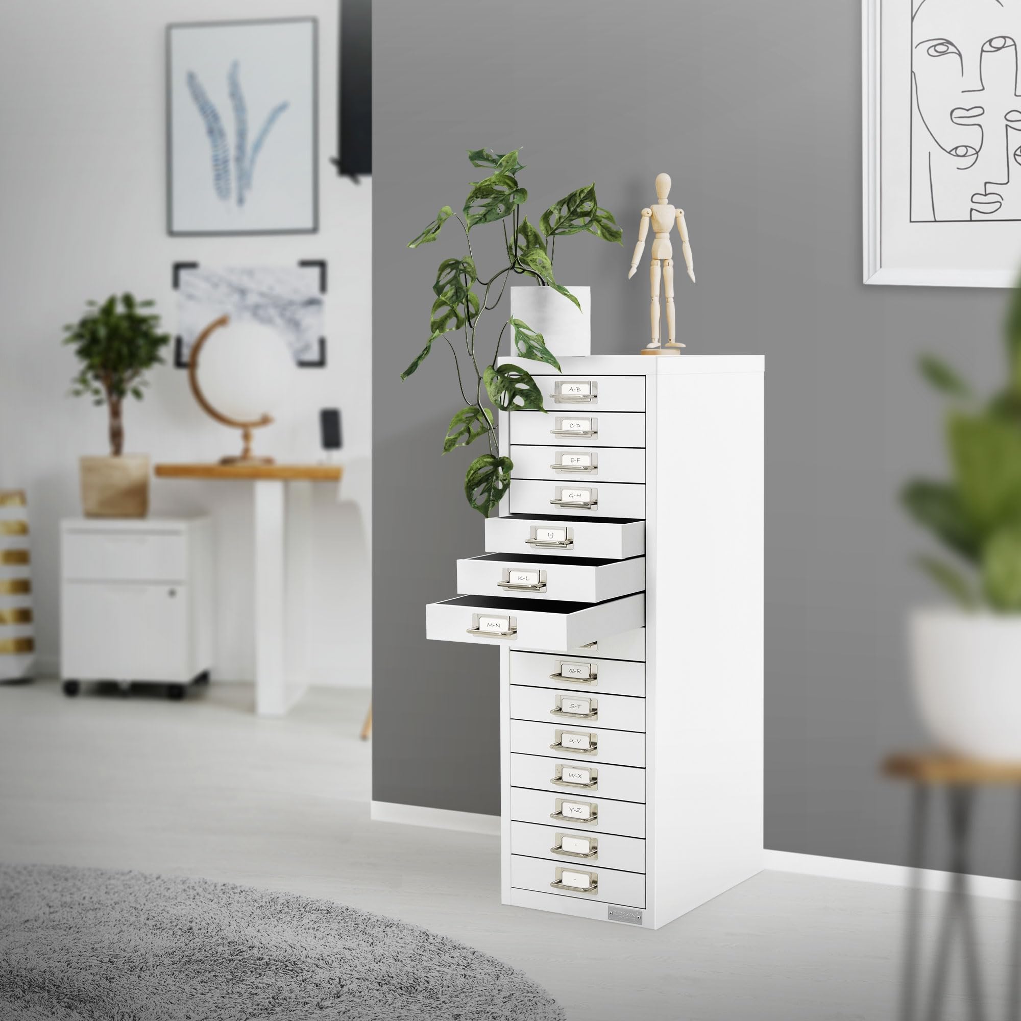 ML-Design szafka na dokumenty z 15 szufladami, 28x38x87 cm, biala, metalowa szafka z szufladami na DIN A4, szafka biurowa z uchwytem na etykiety, szafka stalowa szafka metalowa szafka na narzedzia