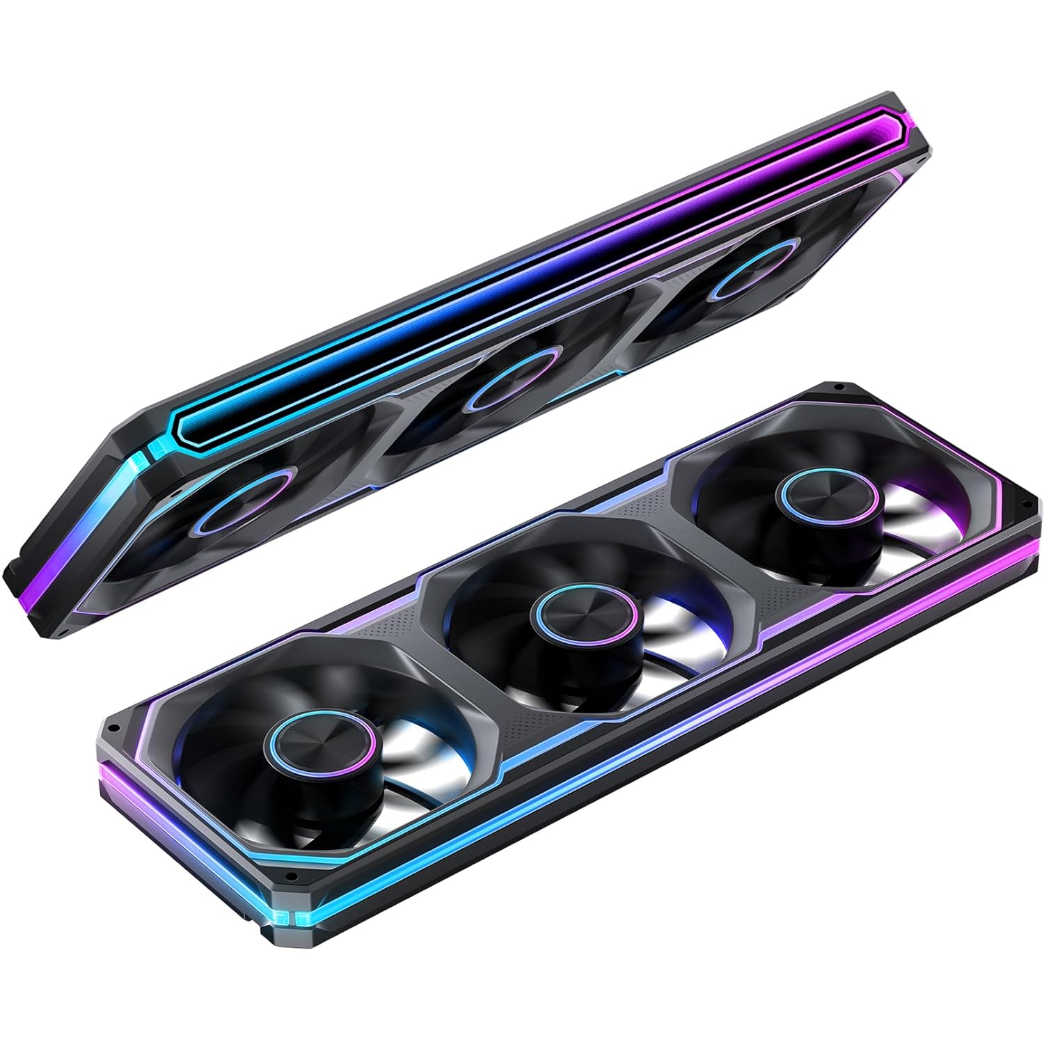 JONSBO XA360BR (Reverse) PC Fan,Reverse Blade Silent Computer Fan, Dual-Light Effect, Switch At Will,All-in-One, Single Frame Unit with3x120mm ARGB Fans,1800RPM,28MM Thick,Black