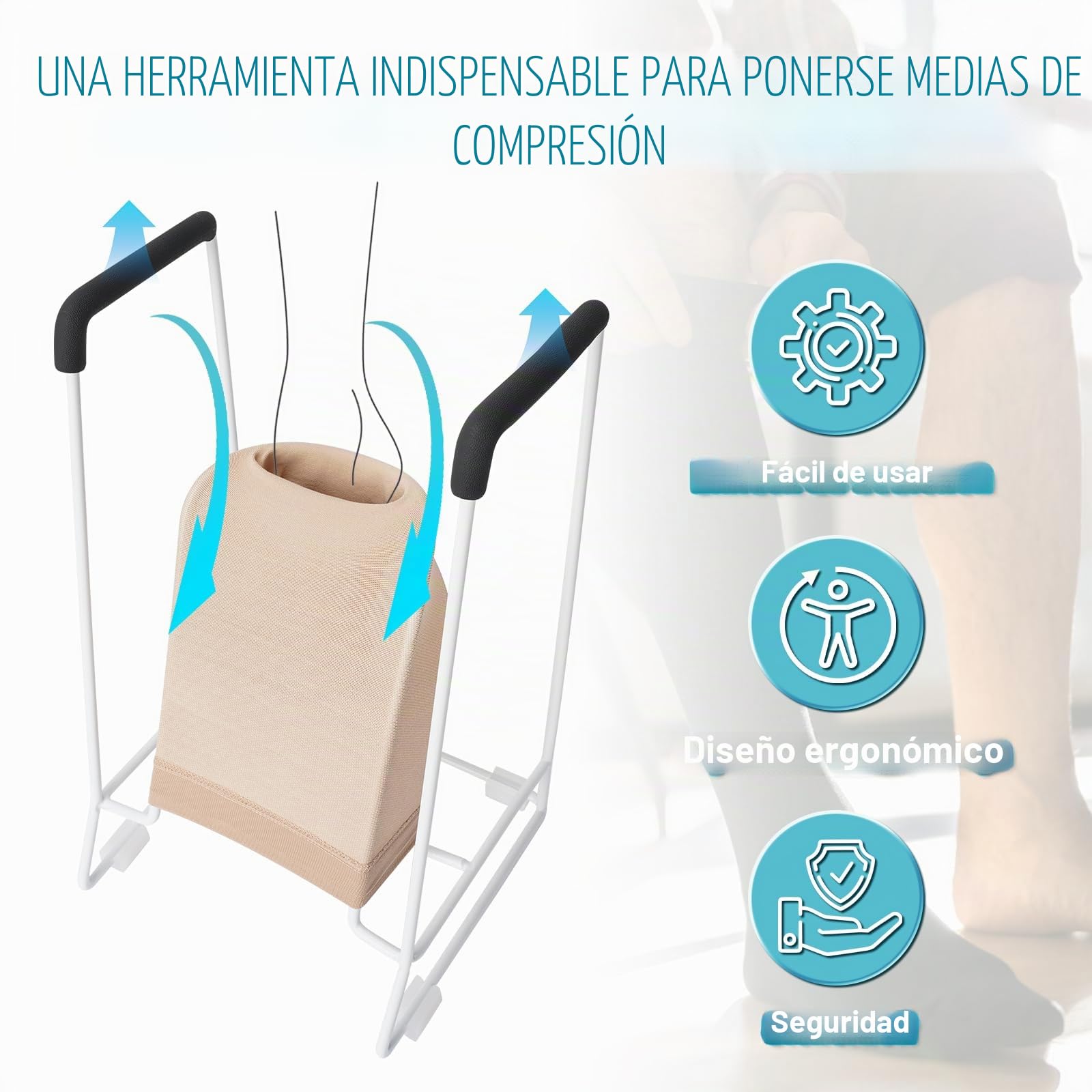 Glosaie - Calzador grande para medias de compresión, para pantorrillas grandes de 46 a 20 pulgadas (50 cm), color blanco