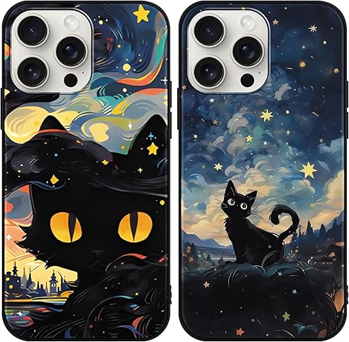 TBNMBGY [2 Piezas Negro Mate Funda para iPhone 16 Pro MAX 6,9",Cartoon Starry Sk