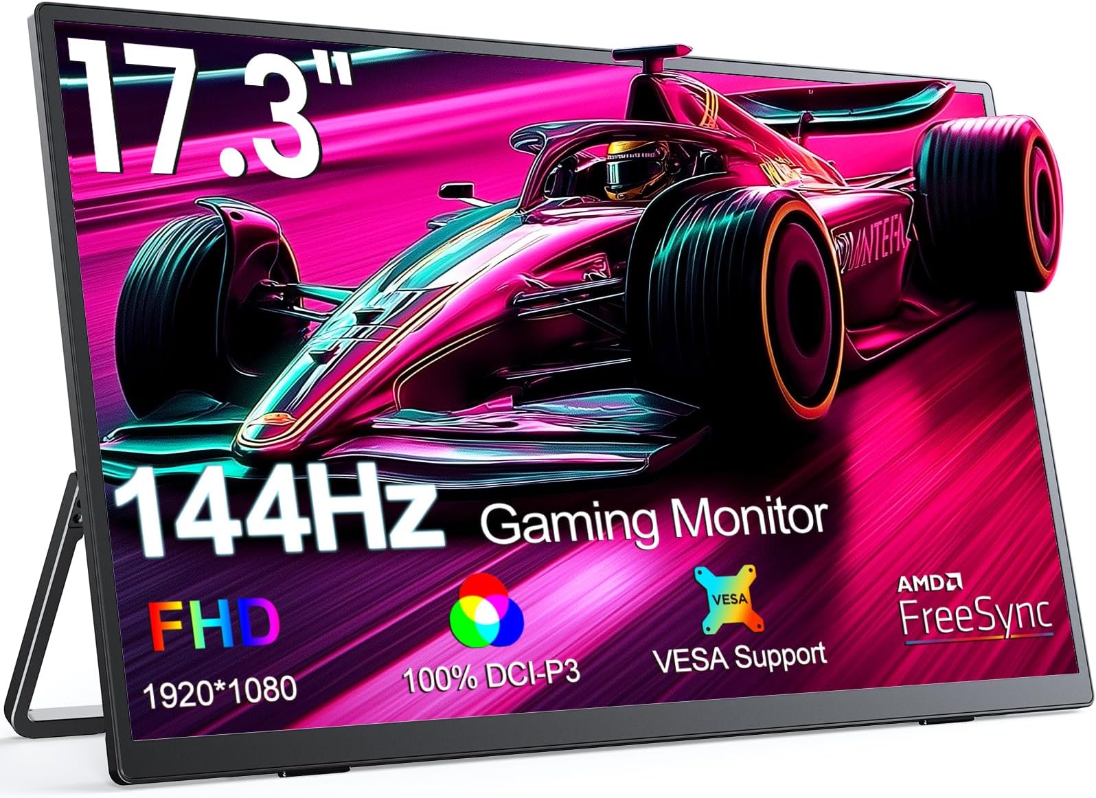 – 17.3 Inch 144Hz Portable Gaming Monitor, FreeSync Premium, FHD 1080P HDR IPS Laptop Computer Monitor w/VESA & Stand HDMI USB C External Screen for Esports Xbox Switch PS5