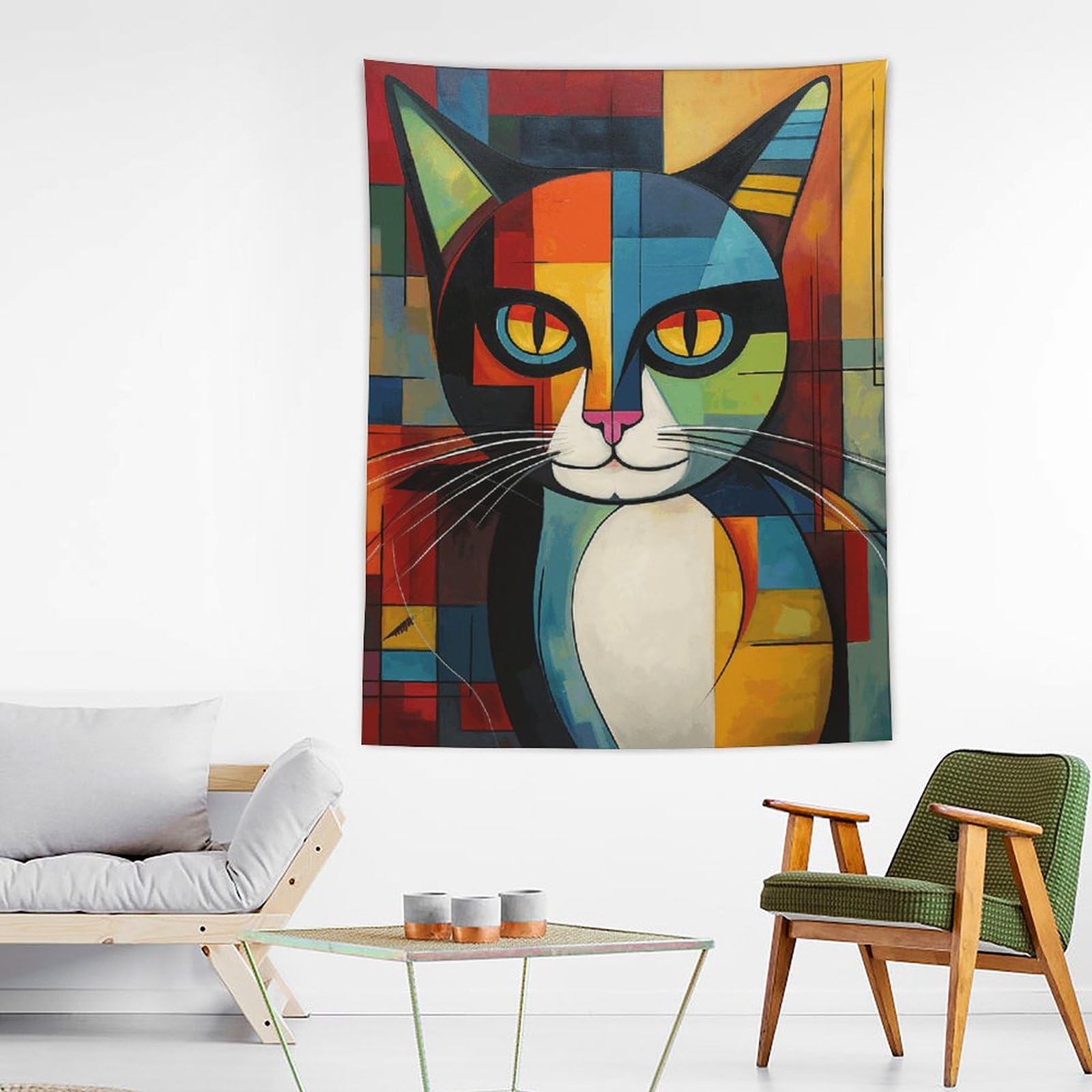 Décoration murale visage de chat abstrait esthétique pour chambre - 8