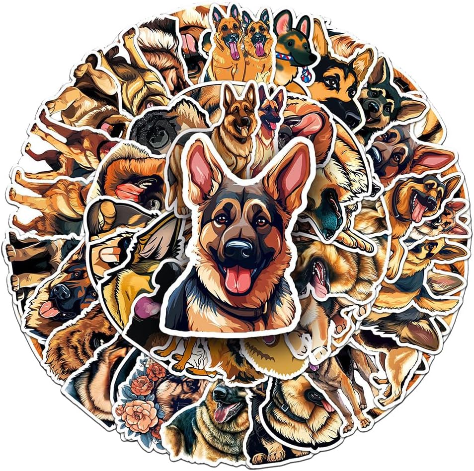 German Shepherd Stickers for Teens Boys Girls Kids|50 Pcs|Cartoon Cute Vinly Waterproof Stickers for Laptop Tablet Flasks Cars Bottles Phone Luggage Notebook,Dog Decal Pack(German Shepherd-50Pcs)