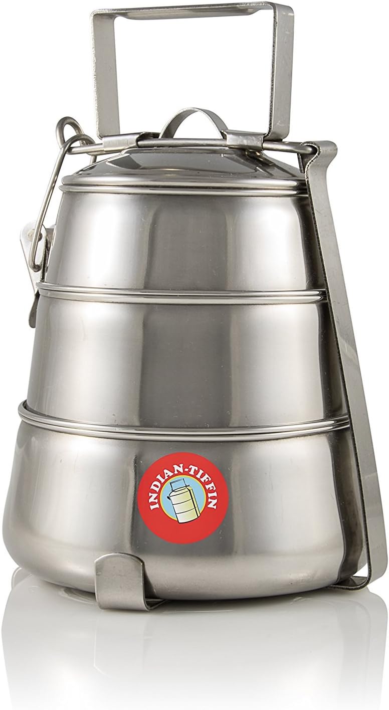 Indian-Tiffin 3 Tier Pyramid Stainless Steel Tiffin Box, Silver