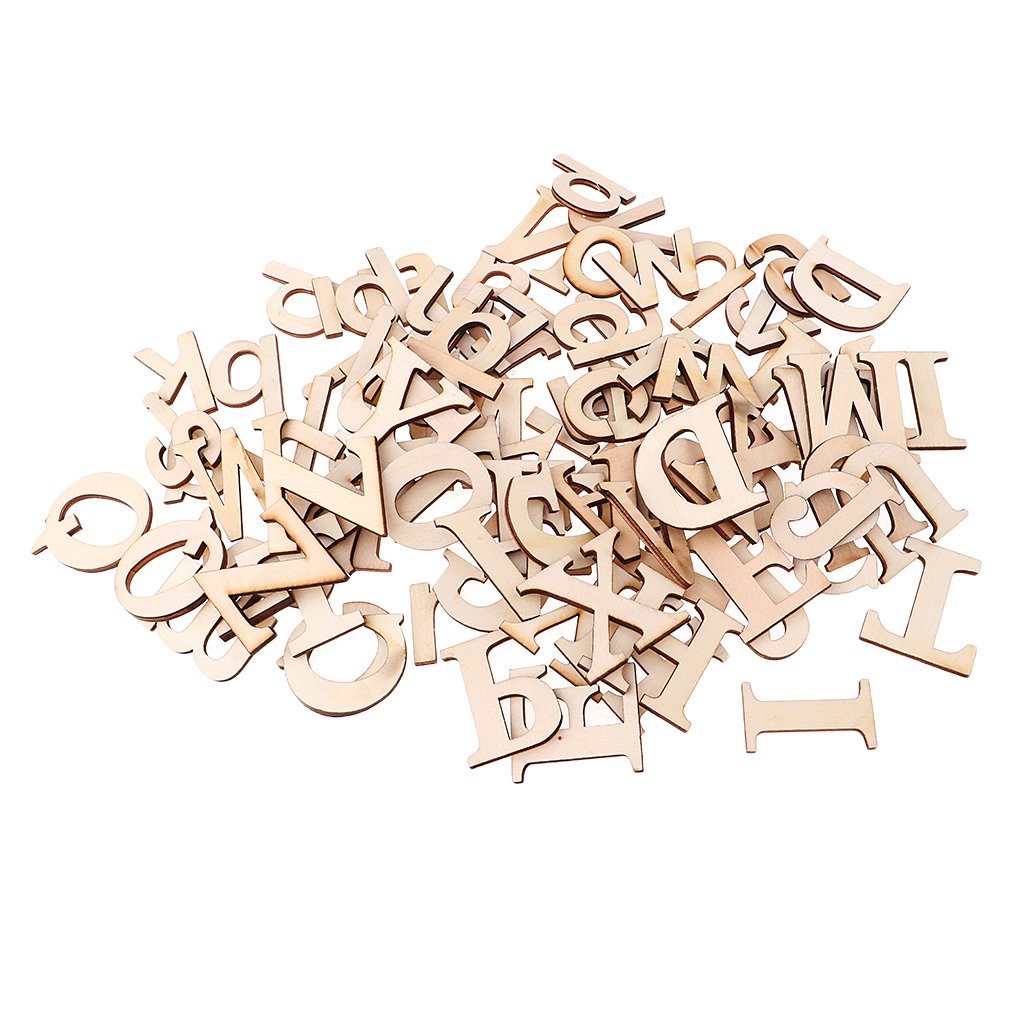NF&E 52 Pieces A-Z Wooden Capital Letters Wood Lower Case Letters Embellishment for Arts Crafts DIY Material