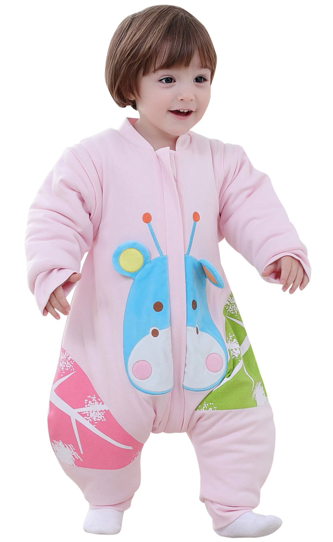 Children Thicken Romper 3.5 Tog Sleep Bag with Detachable Sleeve Organ Cotton Snowsuit Winter Outwear Outfit for Toddler 1-2 years old Pink