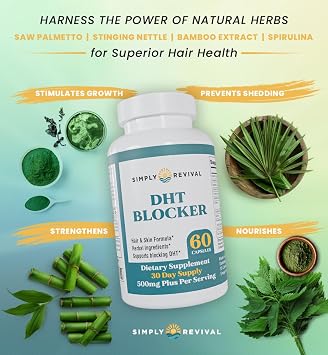 DHT Blocker for Men & Women Saw Palmetto Herbal Supplement for Hair Growth Supports Regrowth, Reduces Shedding, Strengthens Hair & Scalp 60 Capsules