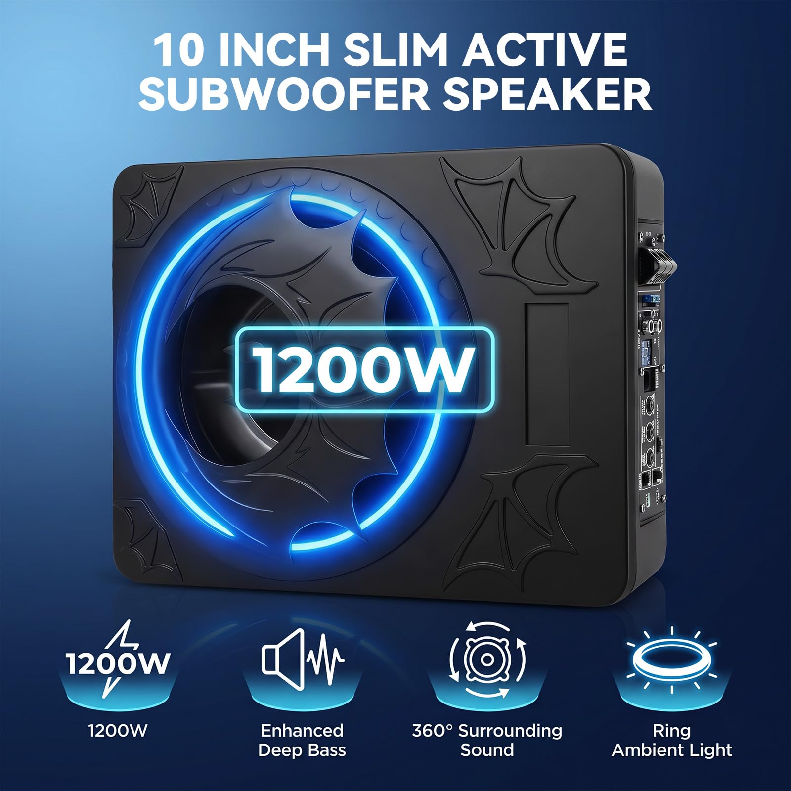 SIXWIN Subwoofer 1200W, 10 Pollici Subwoofer Sottosedile Piatto per Auto con Amplificatore Integrato, Sistema Audio per Auto, Controllo Personalizzato dell’Enfasi dei Bassi, Bassi Profondi