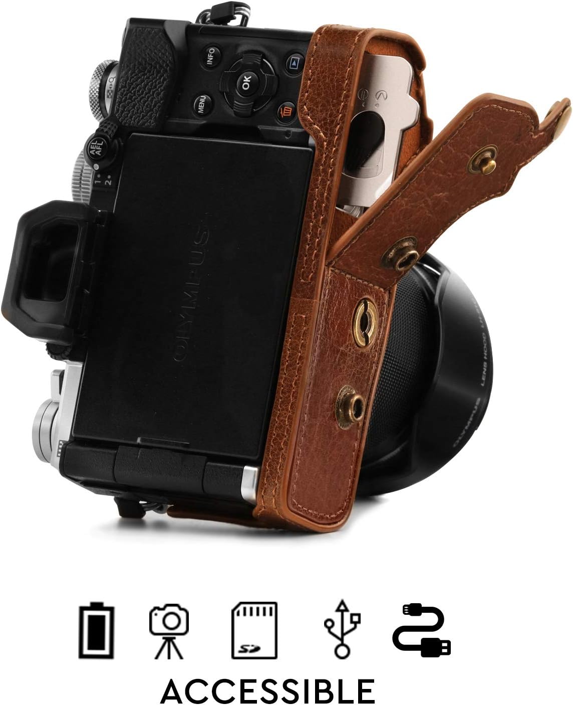 Megagear MG1863 Ever Ready Genuine Leather Camera Case Compatible With Olympus Om-D E-M5 Mark Iıı - Brown