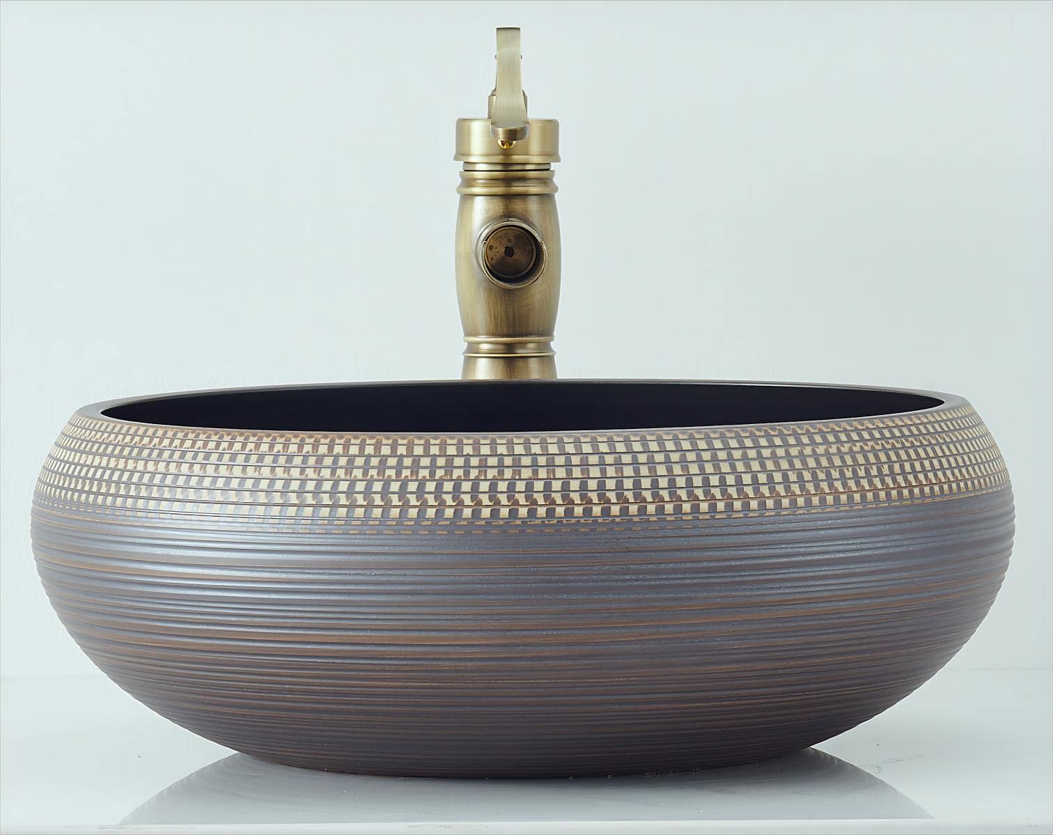 Lavabo de cerámica para baño FCH433, redondo, 420 x 150 mm, hecho a mano…