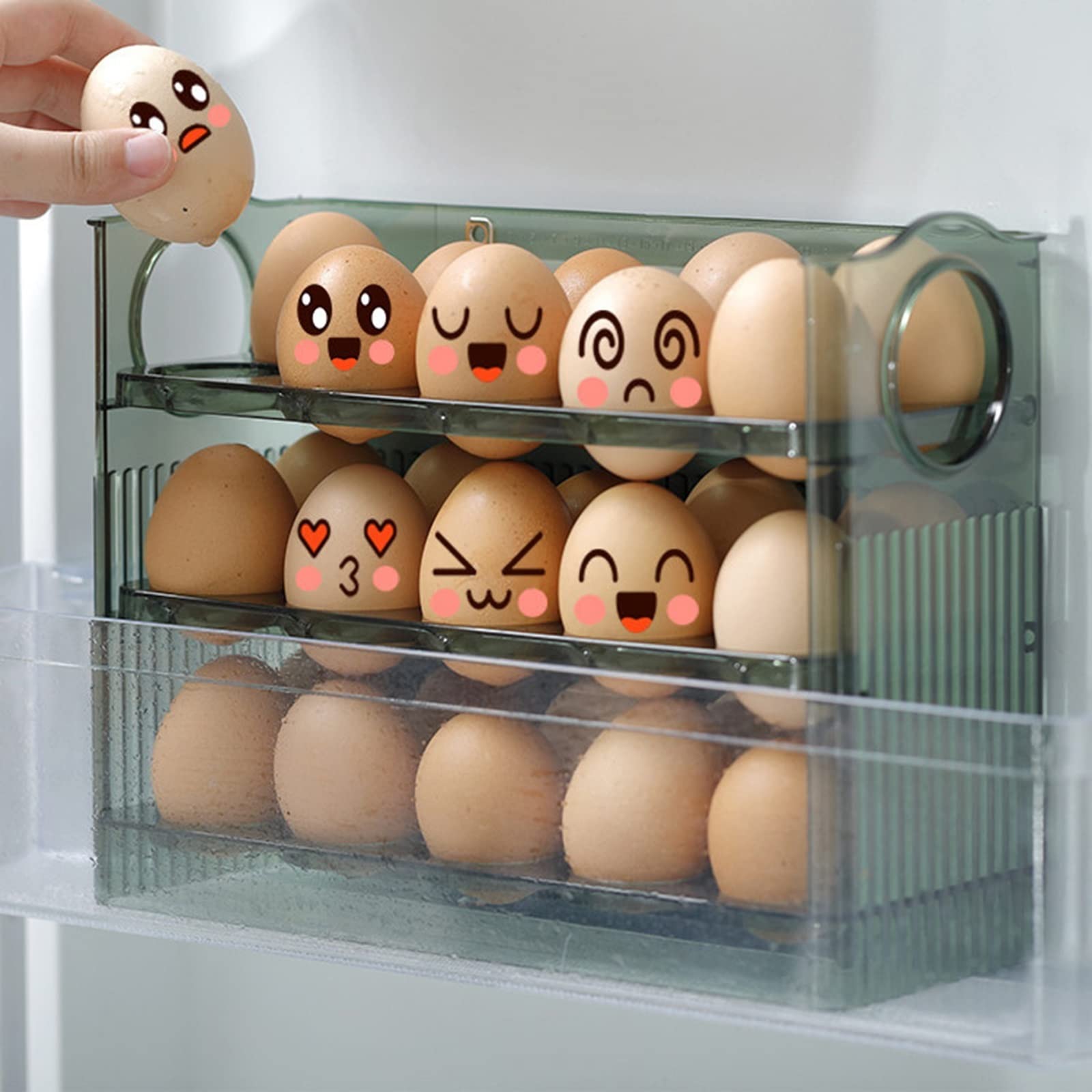 Cubo de Huevos para refrigerador, Soporte de plástico para Huevos de 30 Rejillas, refrigerador de 3 Capas, contenedor de Bandeja de Huevos para Nevera, contenedor de Almacenamiento de Huevos