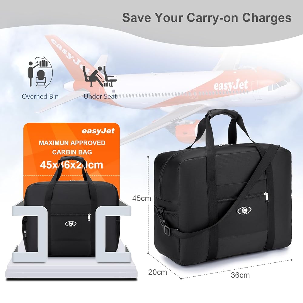 KSIBNW Bagaglio a Mano Borsa easyjet 45x36x20, 2 x Borsone da Viaggio  Pieghevole ltra Leggero Ripiegabile con Fissato Sulla Custodia del  Trolley,Borsa per Organizzare,Borsa Weekend Bagagli Campeggio : Amazon.it:  Moda