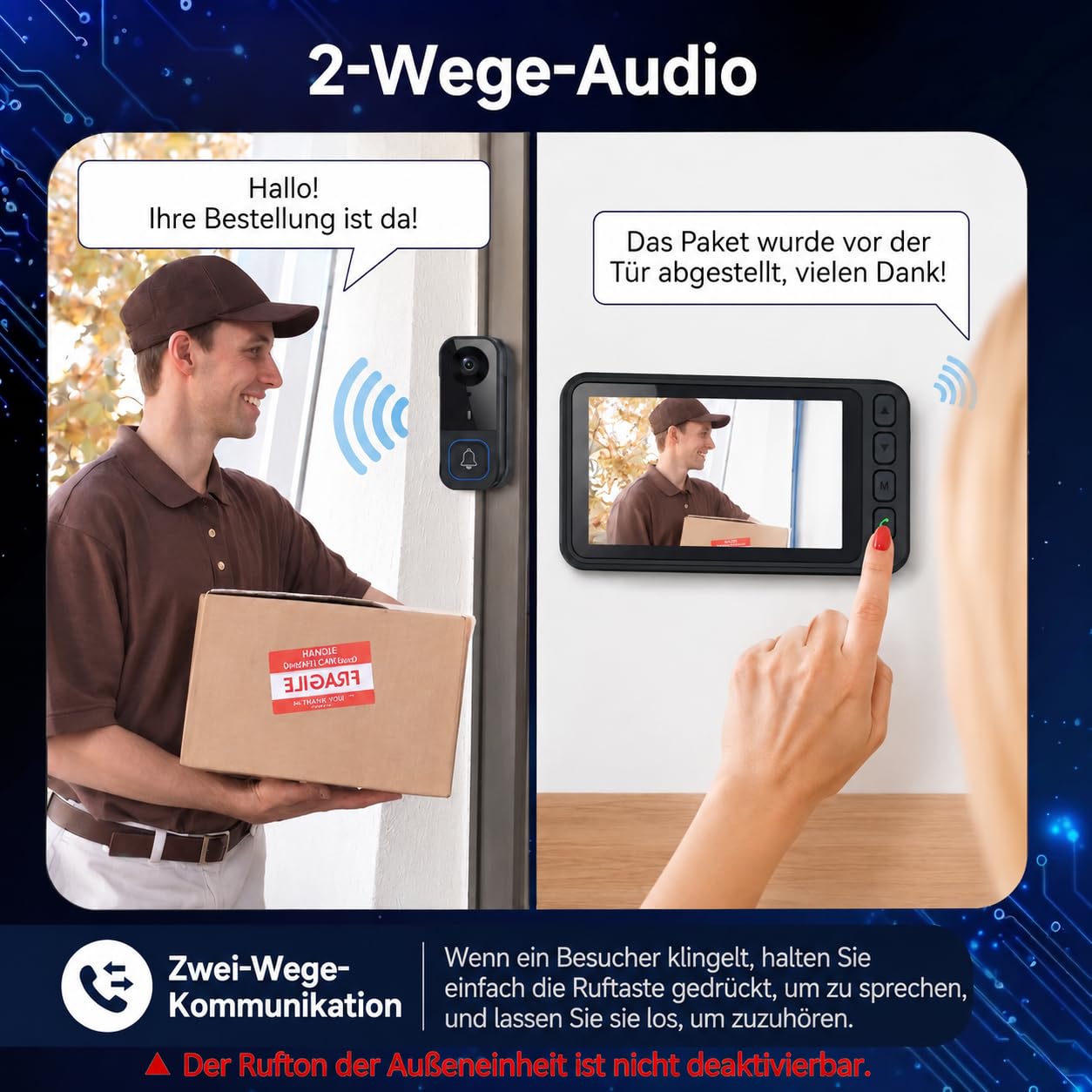 Video Türklingel mit Kamera Drahtlos, Funkklingel mit Kamera und Monitor, Türsprechanlage 4,5" IPS Bildschirm, 2,4GHz Verbindung, IP65 Wasserdicht, Nachtsicht, Gegensprechanlage, Ohne WLAN Ohne App