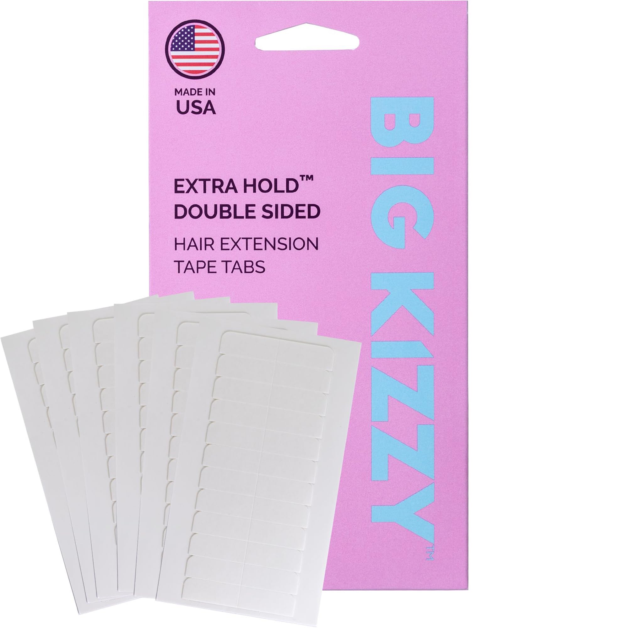 Big Kizzy Extra Hold Double Sided Hair Extension Tape - 72 tabs replacement tape - Strong hold of 6-8+ weeks - Made in USA