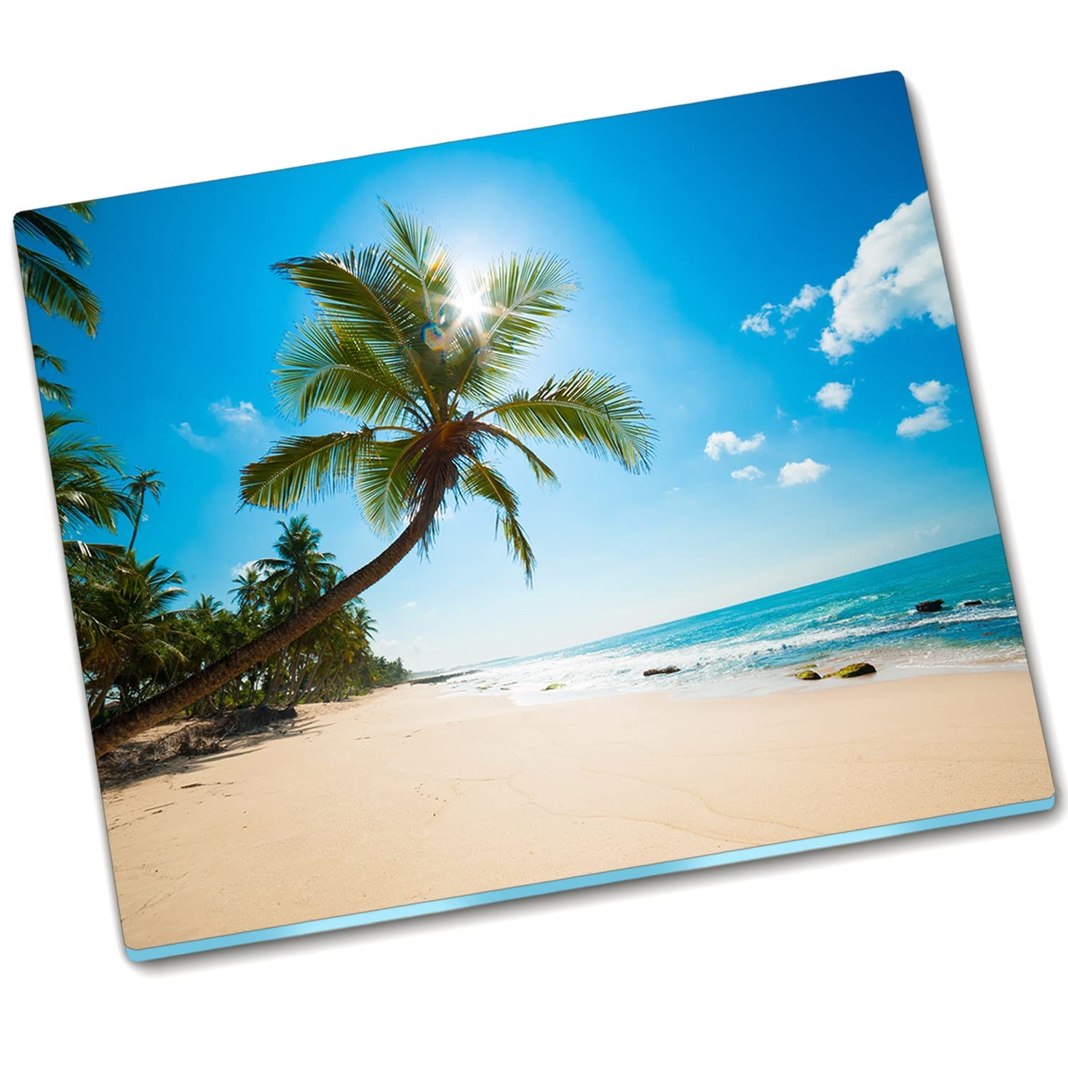 Planche à découper en verre 60x52 cm Décormat avec motif de plage tropicale pour cuisine