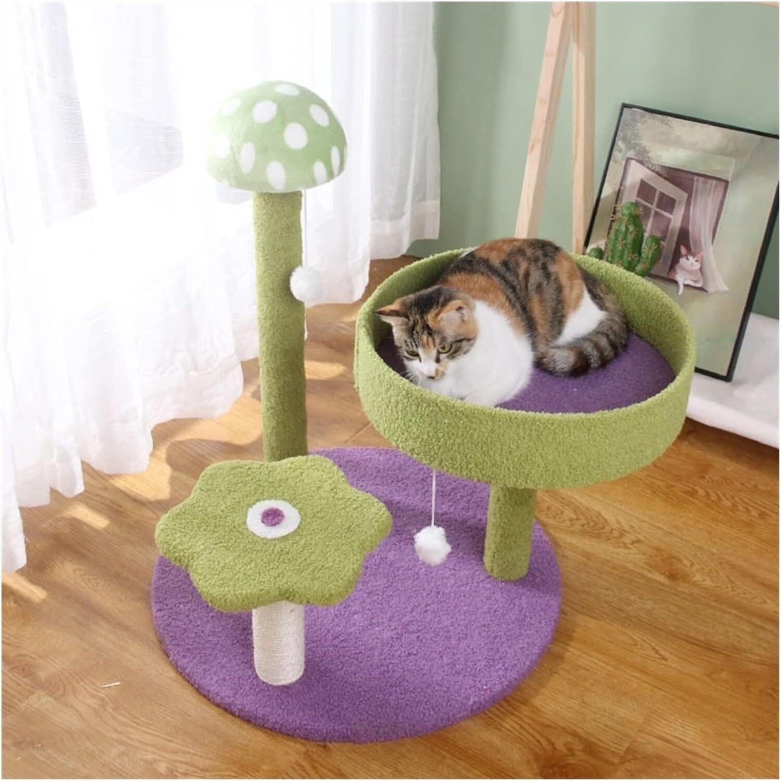 Albero Gatti Struttura da Arrampicata per Gatti Fungo Forniture per Animali Domestici per Tiragraffi per Divertenti Torre per per Interni Mobili(Grün)