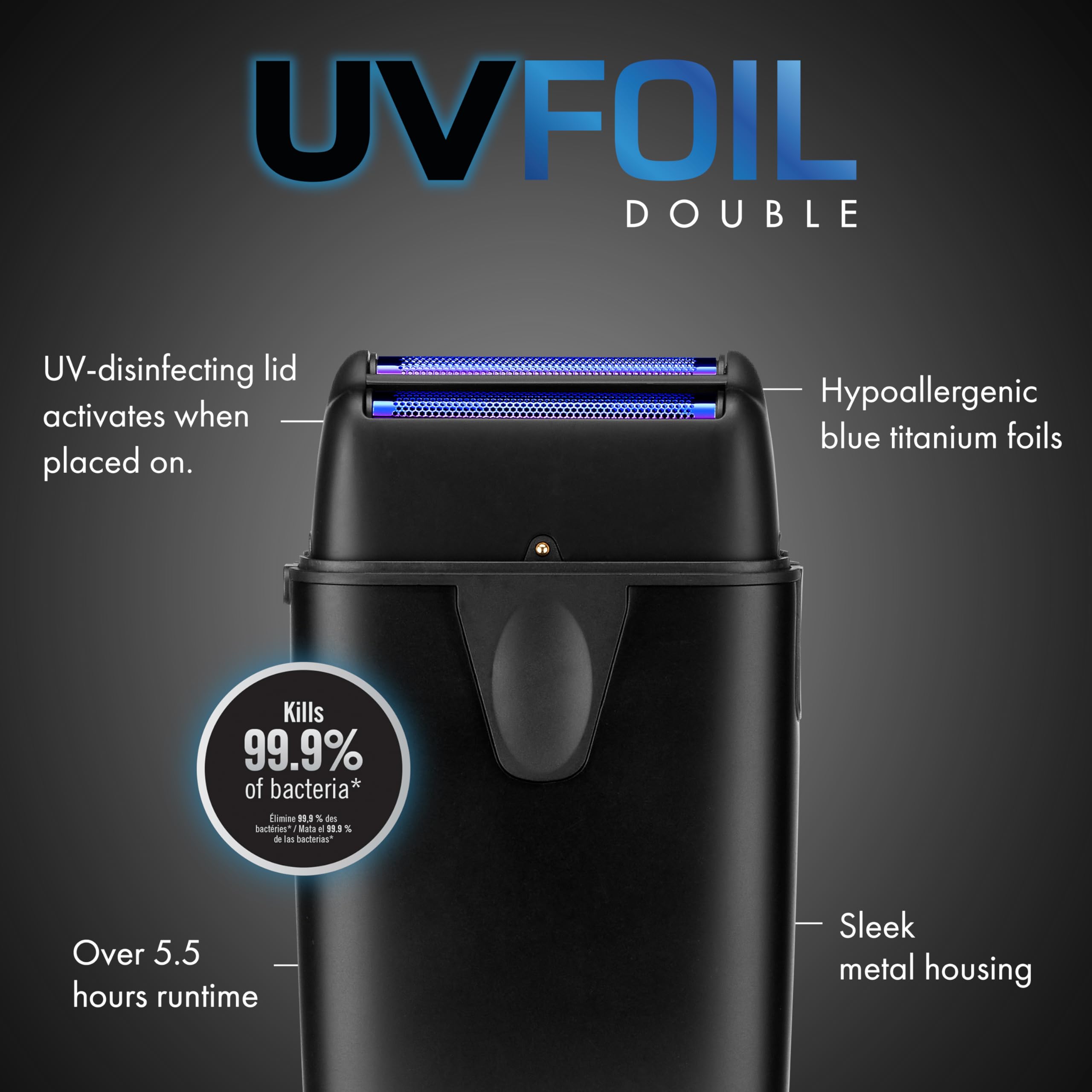 UVFOIL UV-Disinfecting Metal Double-Foil Shavers for men