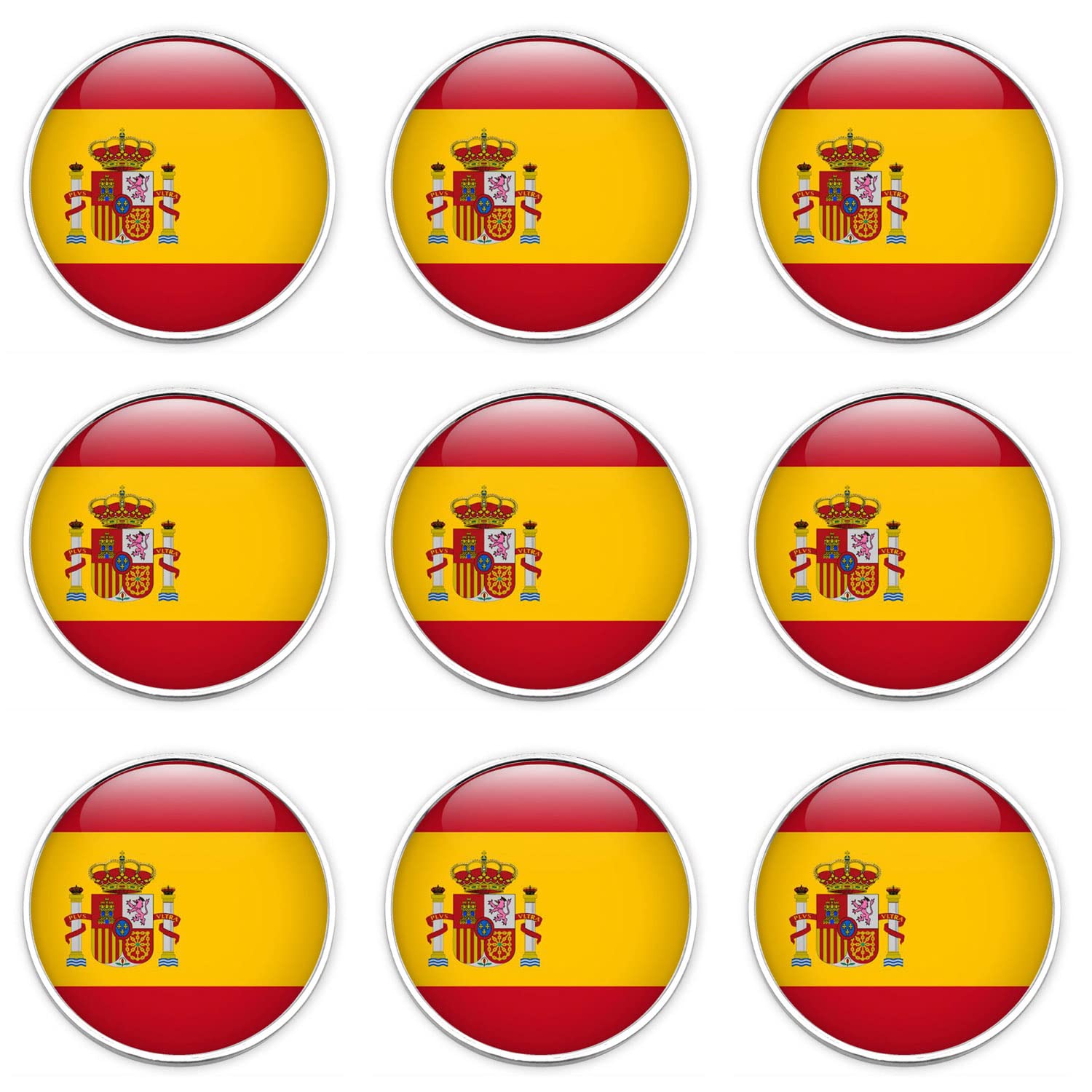 Marcadores de Bola de Golf de Metal con Crystal Dome 25,4 mm Bandera de España 2 Acabados Oro Brillo Plata Brillo