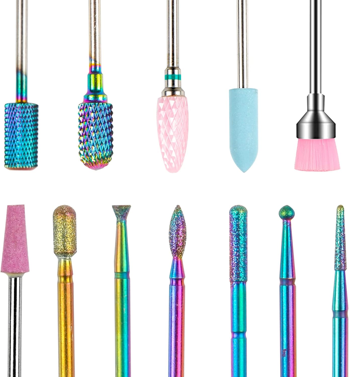 ANGNYA 12Pcs Nail Boren Set, 3/32 ”Professionele Cuticula Boren Voor Acryl Gel Nagels Cuticula Manicure Diamond Carbide Nail Boor Voor Nail Boor Geschikt Voor Nagelsalon Of Thuis Diy (Rainbow
