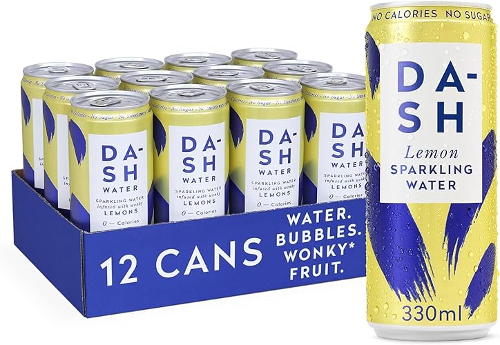 Dash Water Lemon - 12 x Lemon Flavoured Sparkling Spring Water - NO Sugar, NO Sweetener, NO Calories - Infused with Wonky Fruit (12 x 330ml cans) - Lemon - Cans (330 ml)