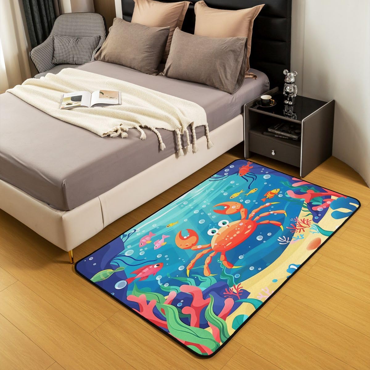 Homewish Cartoon Rote Krabbe Rugs for Living Room 150x200 | Unterwasser Korallenpflanzen Teppich Dekor Krabbe Schlafzimmer Teppiche Ozean Küste Wohnzimmer Carpet Pflegeleicht