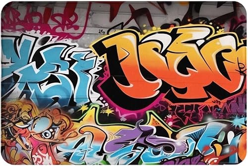 Alfombra de baño con estampado de graffiti hip hop, alfombra de franela suave antideslizante, alfombra de baño de bienvenida para sala de estar,