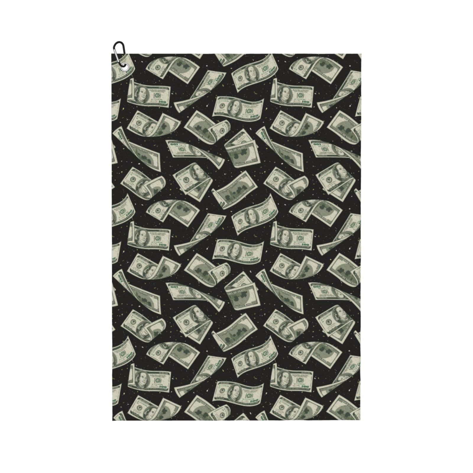 AOOEDM Dollar Print Golf Towel with Carabiner Clip Absorbent Microfiber Golf Towel for Cleaning Golf Ball Club Putter Iron for Golf Bag Trolly Belt Loop 16" X 24"