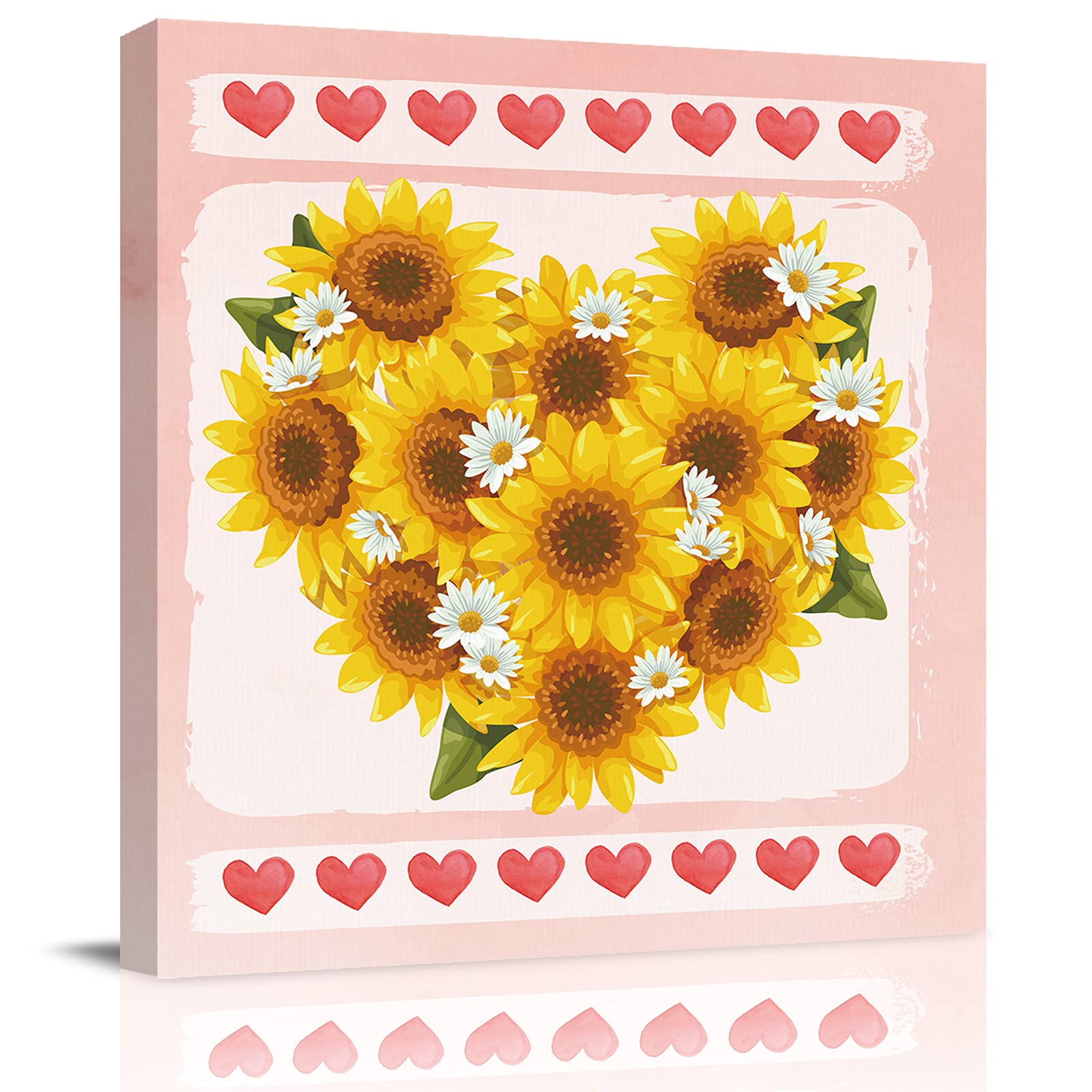 Print Canvas Wall Art for Living Room Bedroom Bathroom, Valentine's Day Sunflower Love Fresh Style Canvas Picture Framed Wall Art, Gallery Wrap Poster Art for Home Decor 12"x12"