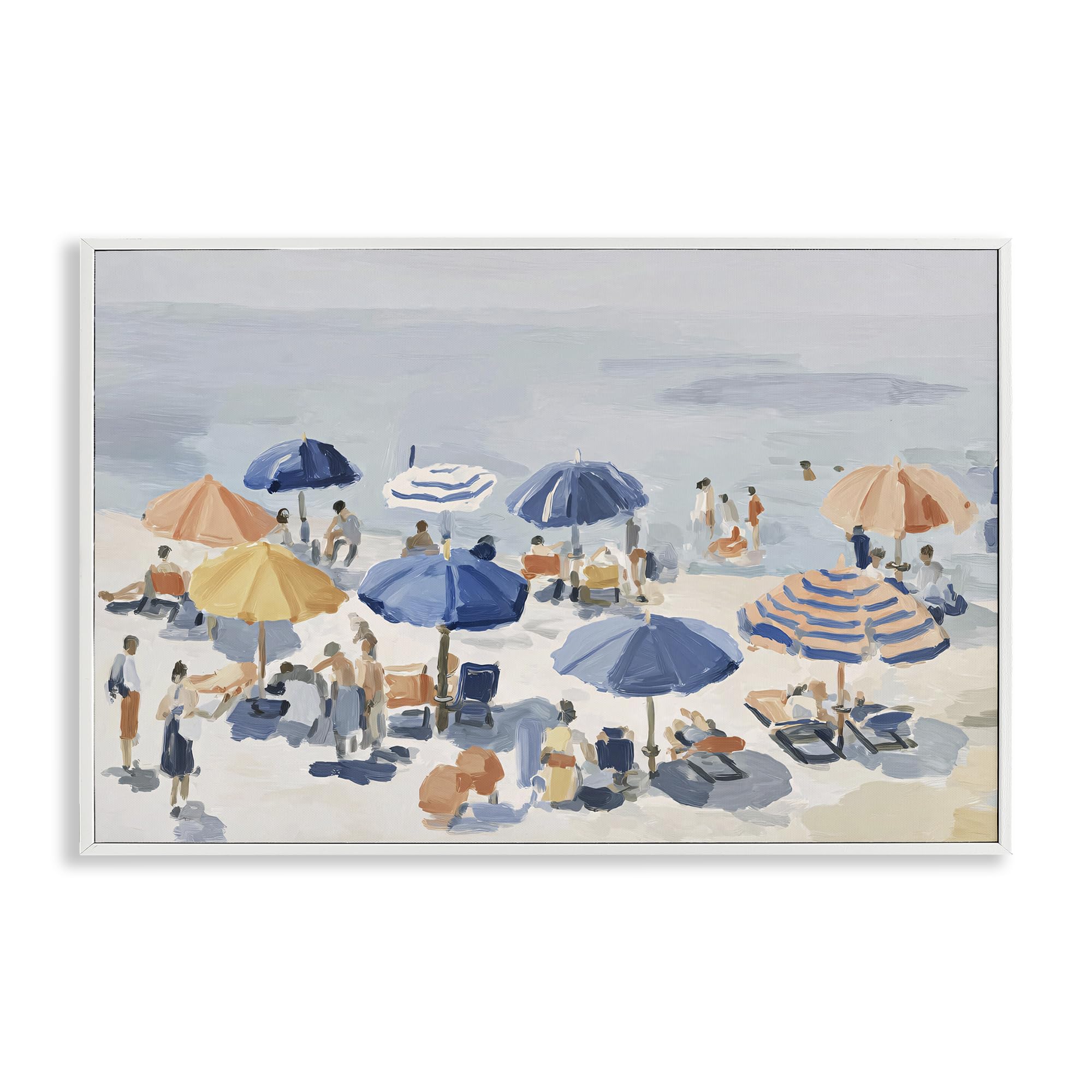 Stupell Industries 'Summer Fun Beach Crowd', Framed Giclee Art, White, 30 x 20 Inches, Easy to Hang and Sturdy, Made in USA, by Jacky Ngan