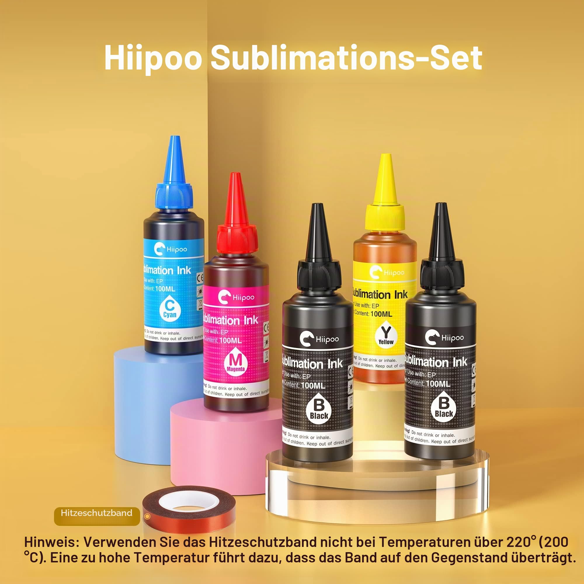 Hiipoo Sublimationstinte Nachfüllpackung für ET2400 ET-2720 ET-2760 ET-2800 ET-2803 ET-2850 ET-4800 ET-15000 ET-3760 Tintenstrahldrucker, Transferpresse auf Tassen, T-Shirts, Kissen, 500 ml