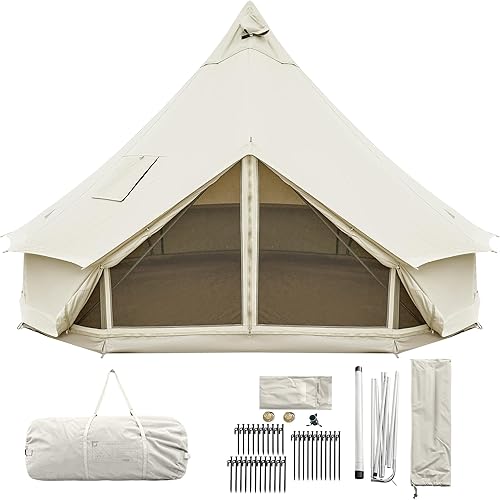 KingCamp Canvas Bell Yurt Tents, 4 Seasons Large Waterproof & Windproof Luxury Glamping Tent w/Stove Jack for Family Outdoor Camping, Hunting, Parties