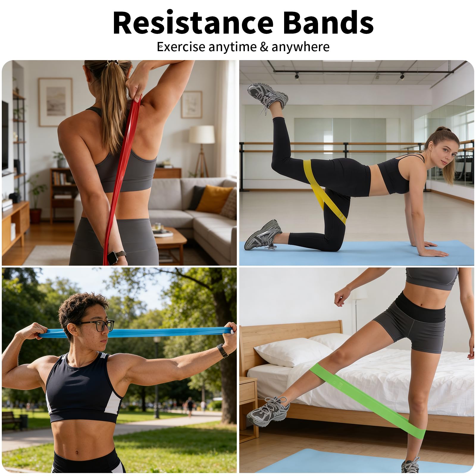 Set di 13 fasce di resistenza, 5 fasce per esercizi multilivello, fasce di resistenza ad anello in 5 colori e 3 fasce di resistenza per fitness con manici per interni ed esterni, pilates e