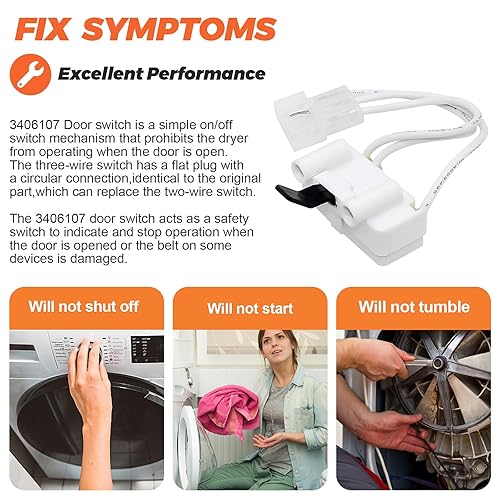 Miniatura 3 de Beaquicy WP3406107 3406107 - Interruptor para puerta de secadora de Beaquicy – Reemplazo para Whirlpool, Ken-More, Roper, Amana, Crosley Dryer –