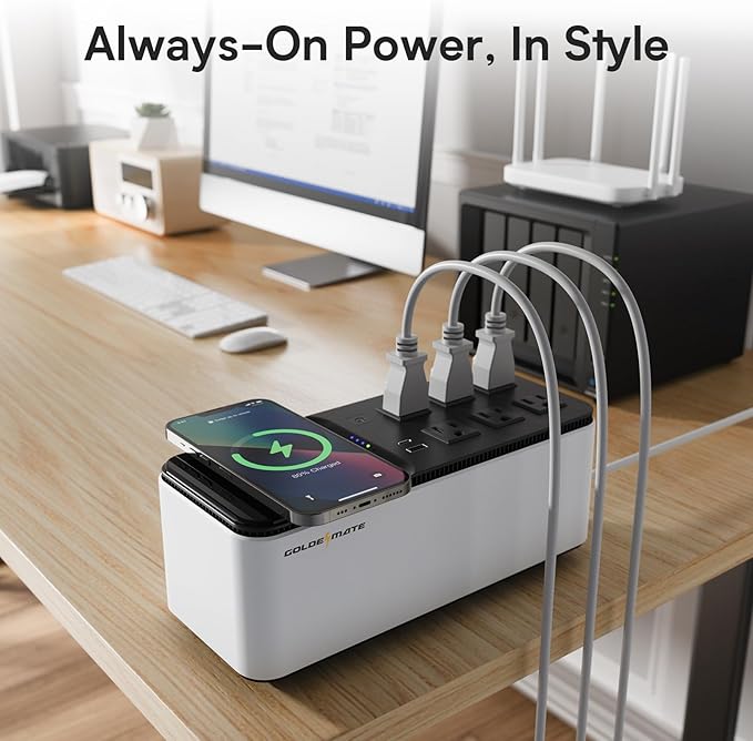 GOLDENMATE 600VA/360W UPS LiFePO4 76.8Wh 6 enchufes 2 puertos USB miniatura 8