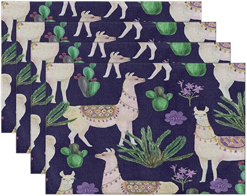 Miniatura 7 de Watercolor Llamas Cacti Flowers Placemats Set of 6 Fabric Placemats Square Placemat for Kitchen Table Heat Resistant, Easy to Clean Table Placemats
